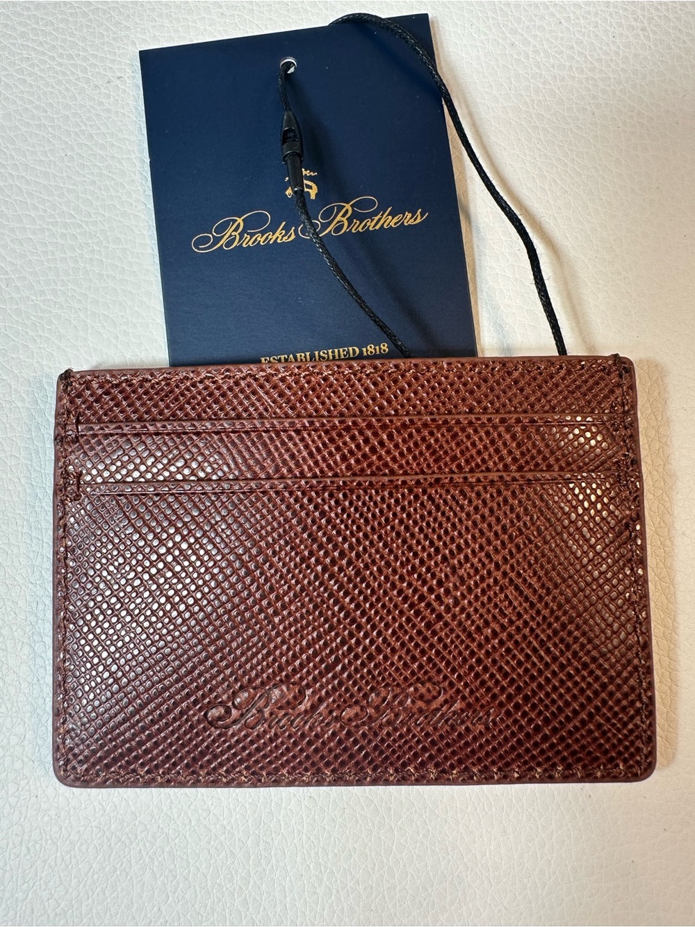 NEW Men’s Brooks Brothers Brown Textured Leather Card Case/Wallet